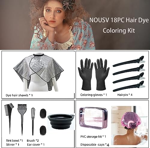 NOUSV Professional Salon Hair Dye Kit 18 Pieces Hair Coloring Kit, Hair Tinting Bowl, Hair agitator, Dye Brush, Ear Cover, Hairpin, Hair Coloring Cape For Hair Coloring Hair Dye Tools and DIY at Home - Thumbnail 2