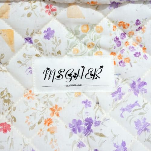Image of Floral Quilted Cotton Shoulder Bag for Women Daily Use Medium Size Handbag Large Capacity Thickened Design Tote