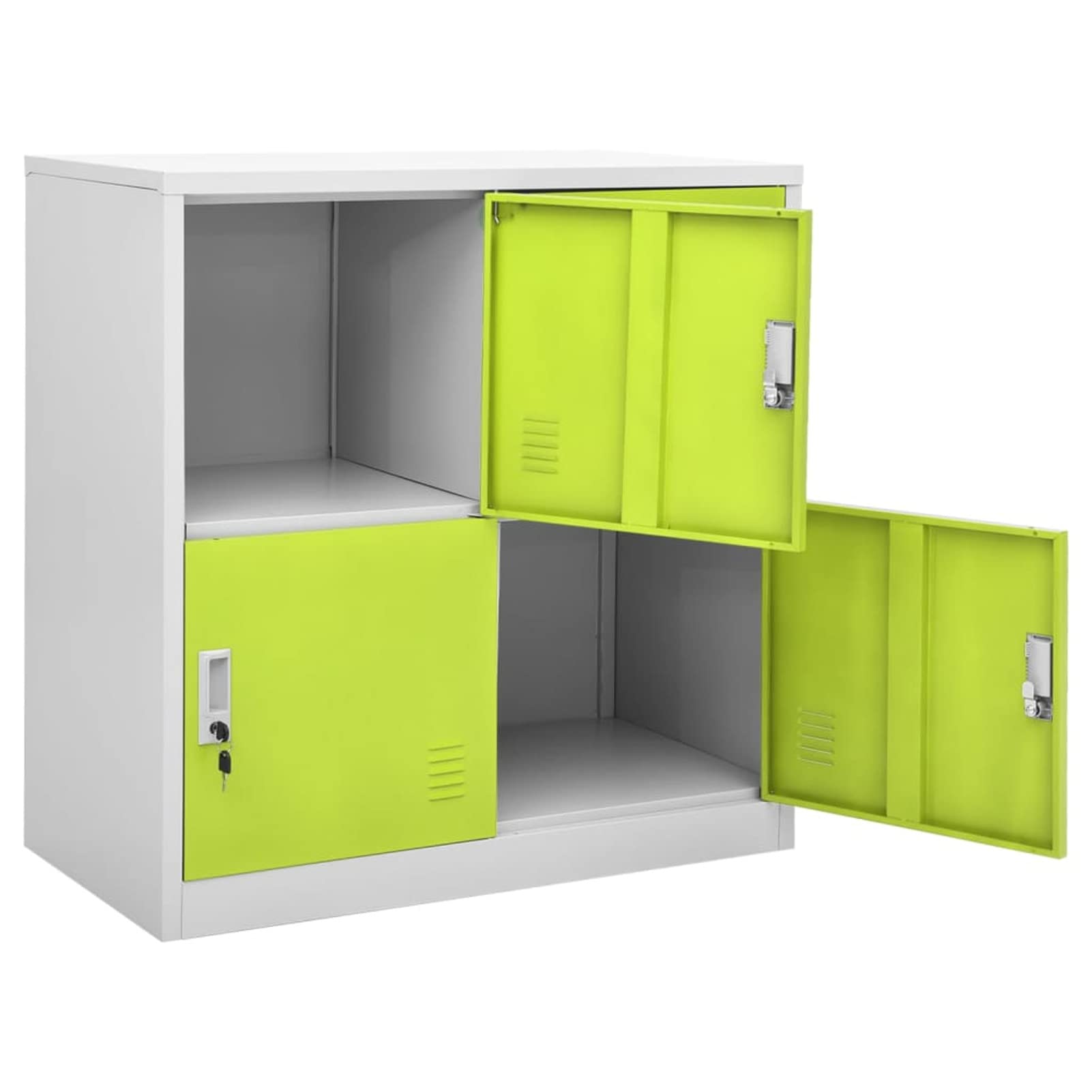 DJEKA Spind Mit 4 Fächern Schließfachschrank Stahlschrank Abschließbar Hellgrau und Grün Schließfächer Wertsachen 90x45x92,5 cm Stahl