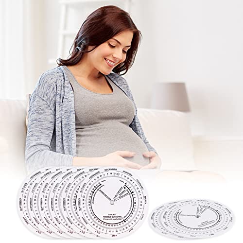 Image of FAMKIT Pregnancy Wheel 8Pcs Pregnant Due Date Calculator Pregnancy Wheel Badge Card for Doctors Midwives Nurses Pregnant Patients