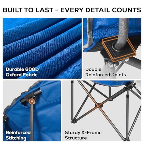 Image of Oversized XXL Padded Camping Chairs for Adults, 1Pcs 500lbs Heavy Duty Support, 500G Ultra-Thick Cushion Sofa-Like Comfort, Folding Lawn Chair with Cooler Bag & Side Pockets, Blue