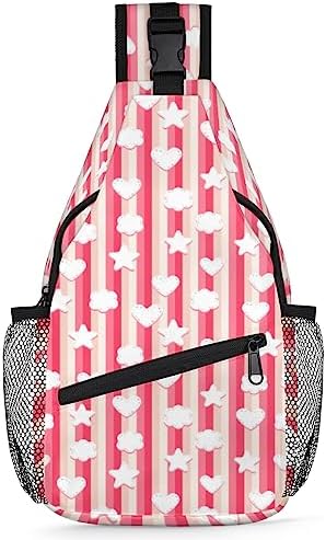 Sling Bag Love Stars Cloud Striped Small Crossbody Backpack Mini Shoulder Casual Daypack Travel Hiking Chest Bag