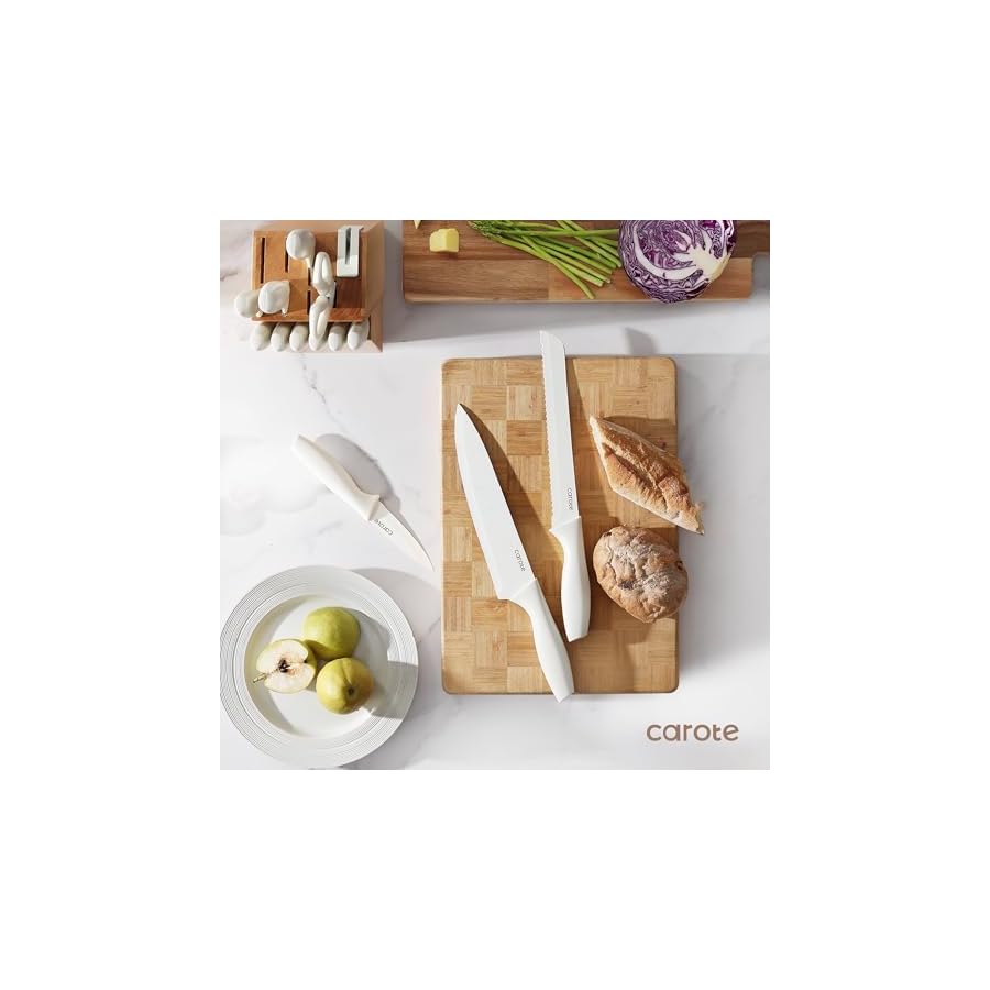 CAROTE-15Piece-Knife-Set-Kitchen-Knife-Block-Set-Elegant-White-Ceramic-Coated-Blades-with-Stylish-Wooden-Block-for-Modern-Culinary-Excellence CAROTE 15Piece Knife Set, Kitchen Knife Block Set, Elegant White Ceramic-Coated Blades with Stylish Wooden Block for Modern Culinary Excellence