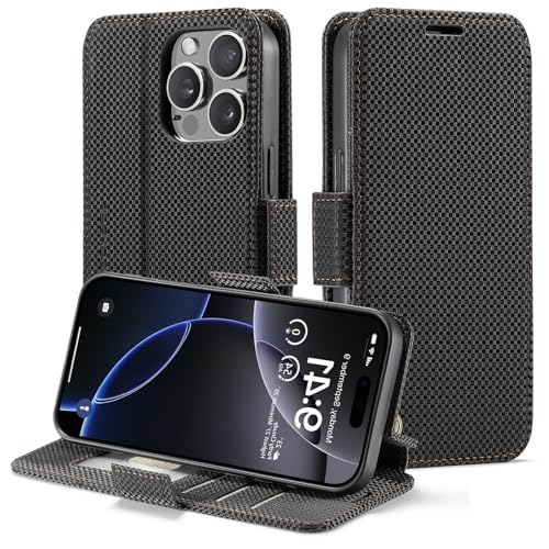 owlhold for iPhone 16 Pro Max 6.9" Flip Case, Cash & Card Slots,Fiber Black