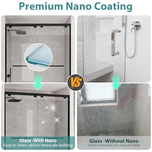 Image of KPUY Double Sliding Glass Shower Door 43-48 inch W x 76 inch H, Matte Black