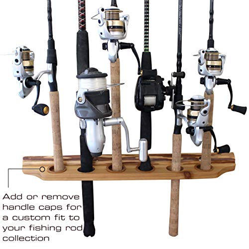 Rush Creek Creations 2-Piece 6 Fishing Rod Rack Storage Wall Mount - Easily Installed Fishing Pole Holder, Pine Finish, Light Wood (37-0019) #TOP3