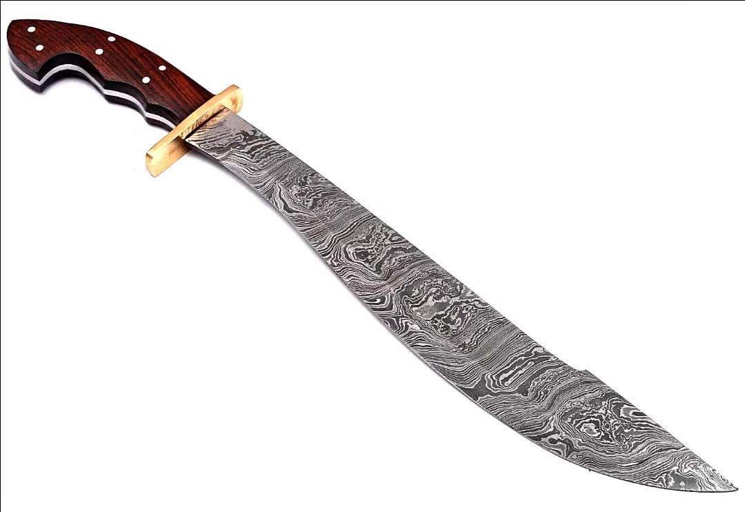 Empire - Full Tang Hunting Machete - Handmade Damascus Steel Combat Machete with Leather Sheath Rose Wood Grip Hand Forge Machete