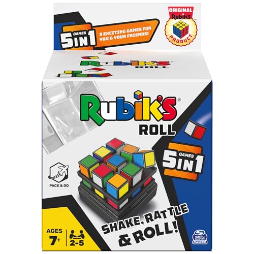 Image of Rubik's Roll, 5-in-1 Dice Games Pack & Go Travel Size Multiplayer Colorful Road Trip Board Game, for Kids & Adults Ages 7 and up