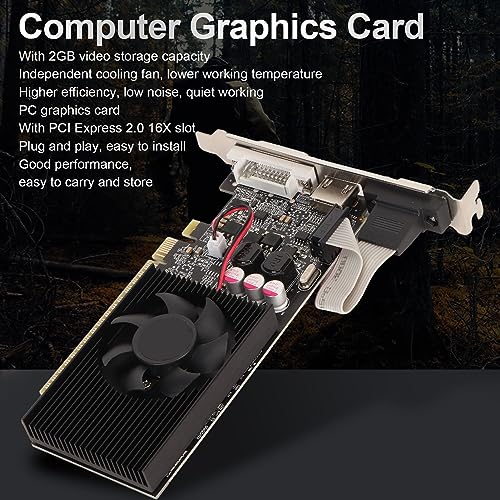 Scheda Grafica per Giochi GT730 2G, Scheda Grafica Discreta GDDR3 da 2 GB a 64 Bit con Ventola di Raffreddamento, 810 MHz 1300 MHz, PCI Express 2.0 16X, VGA DVI HDMI, Supporto