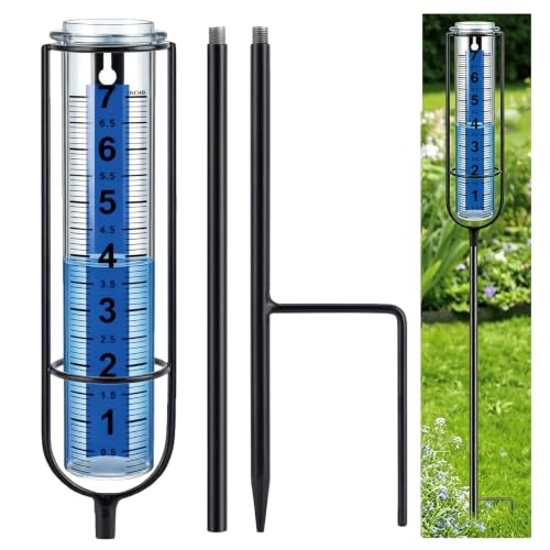 Ricihene Rain Gauge, 7" Freeze Proof rain Gauge Outdoor Best Rated, Rain gauges for Yard with Stake,Large Clear Numbers and Adjustable Height -Decorative rain Measure Gauge for Garden, Deck, Lawn