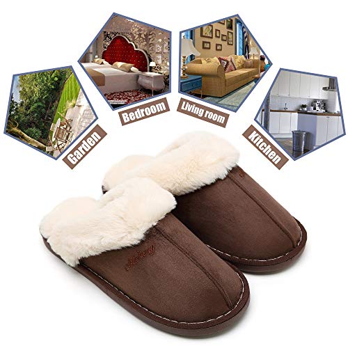 SOSUSHOE Women Slippers Fluffy Fur Slip On House Slippers Soft and Warm House Shoes for Indoor Outdoor, Deep Brown, 7-8 - Thumbnail 5