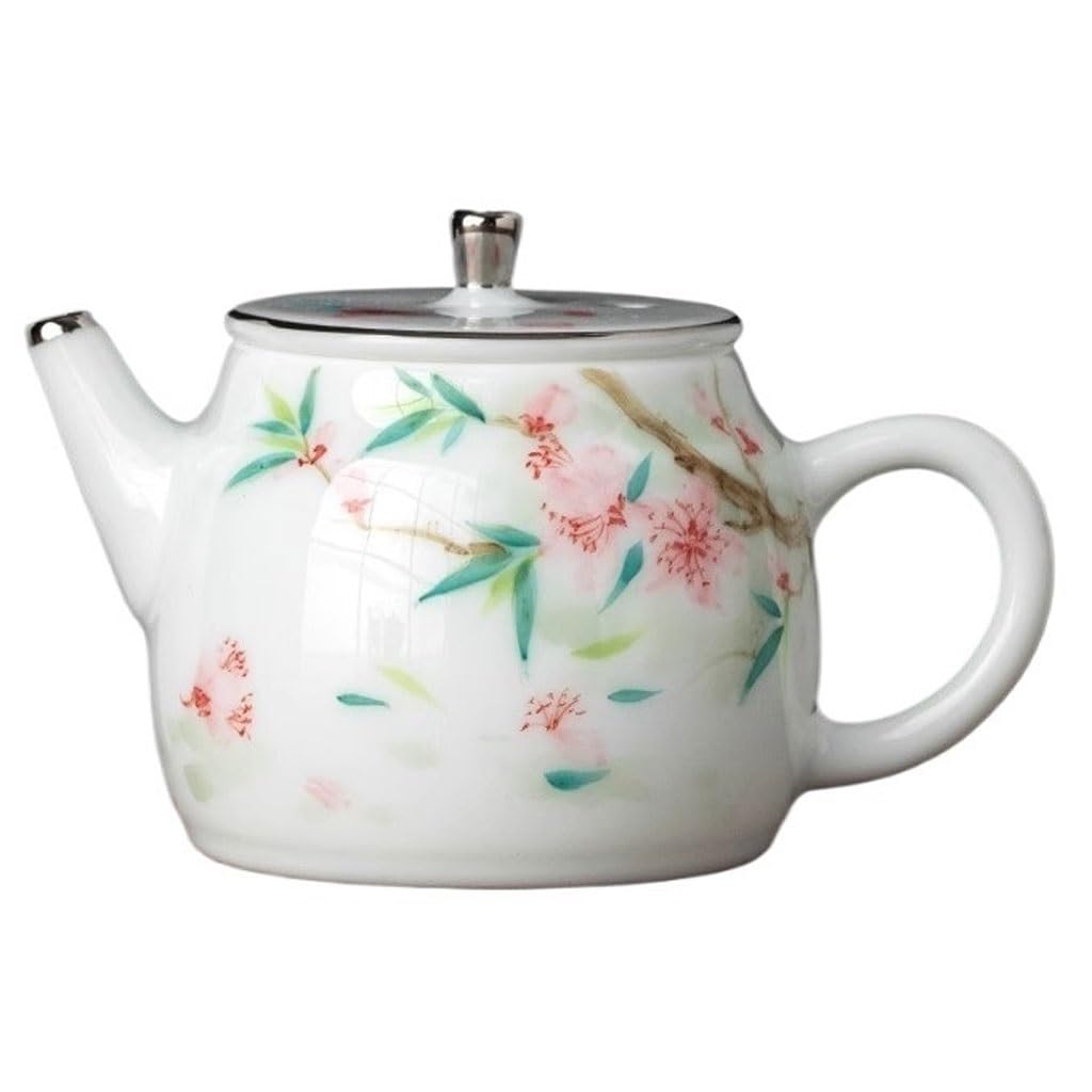 Tetera de cerámica Pintada a Mano con diseño de Flor de durazno para una Persona, Exquisita Tetera pequeña, Tetera China para el hogar, Juego de té.
