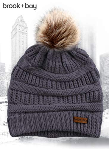Pom Pom Beanie Winter Hat For Women - Faux Fur Pompom Warm, Thick & Chunky Soft Cable Knit Hats - Cute & Trendy Cold Weather Knitted Caps - Stylish & Trendy Snow & Ski Beanies for Ladies
