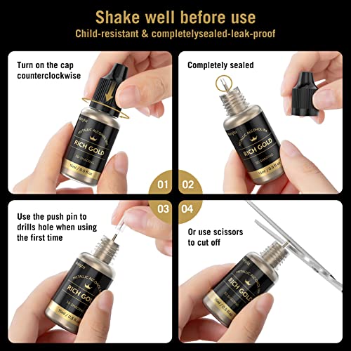 Metallic Alcohol Ink Set - Gold Metallic Mixatives Alcohol Pigment, High Concentrated With Extreme Shimmer Alcohol-Based Inks For Epoxy Resin Yupo Tumblers Cups Fluid Art Painting (4 * 15Ml/.5 Fl Oz) #TOP4