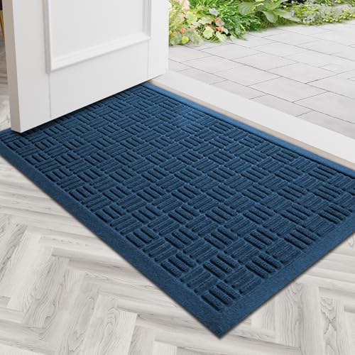 Mibao Front Door Mat Outside Entrance, 29.5" x 17", Heavy Duty Welcome Mat, Stain and Fade Resistant, Dirt Trapper Doormat, Super Absorbent Indoor Outdoor Entryway Mat with Non-Slip Backing, Blue