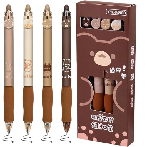 VJUYSW 4 Piezas Bolígrafo Borrable,0,5 mm,Negro Bolígrafos de Gel Borrables Retráctile, con Borrador, Escritura Clara y Suave, para Regalo de Estudiantes, Material de Oficina Escolar