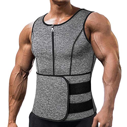 SHAPERIN Schwitzanzug Herren Gewichtsverlust Schweißweste mit Einem Bauchweggürtel Herren Neopren Sport Sauna Weste Saunaanzug Herren Body Shaper Shapewear Bauchweg Tank Top Figurformend Weste Grau Cover