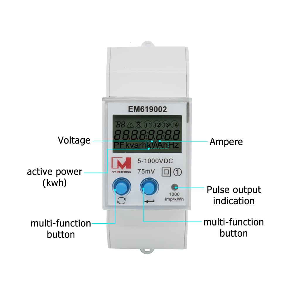 Ivy EM619002, jednofazowy miernik energii RS485 DLT645 i Modbus 2000 A, 1000 VDC, kWh, inteligentny miernik energii, z pulsomierzem i wyświetlaczem LCD