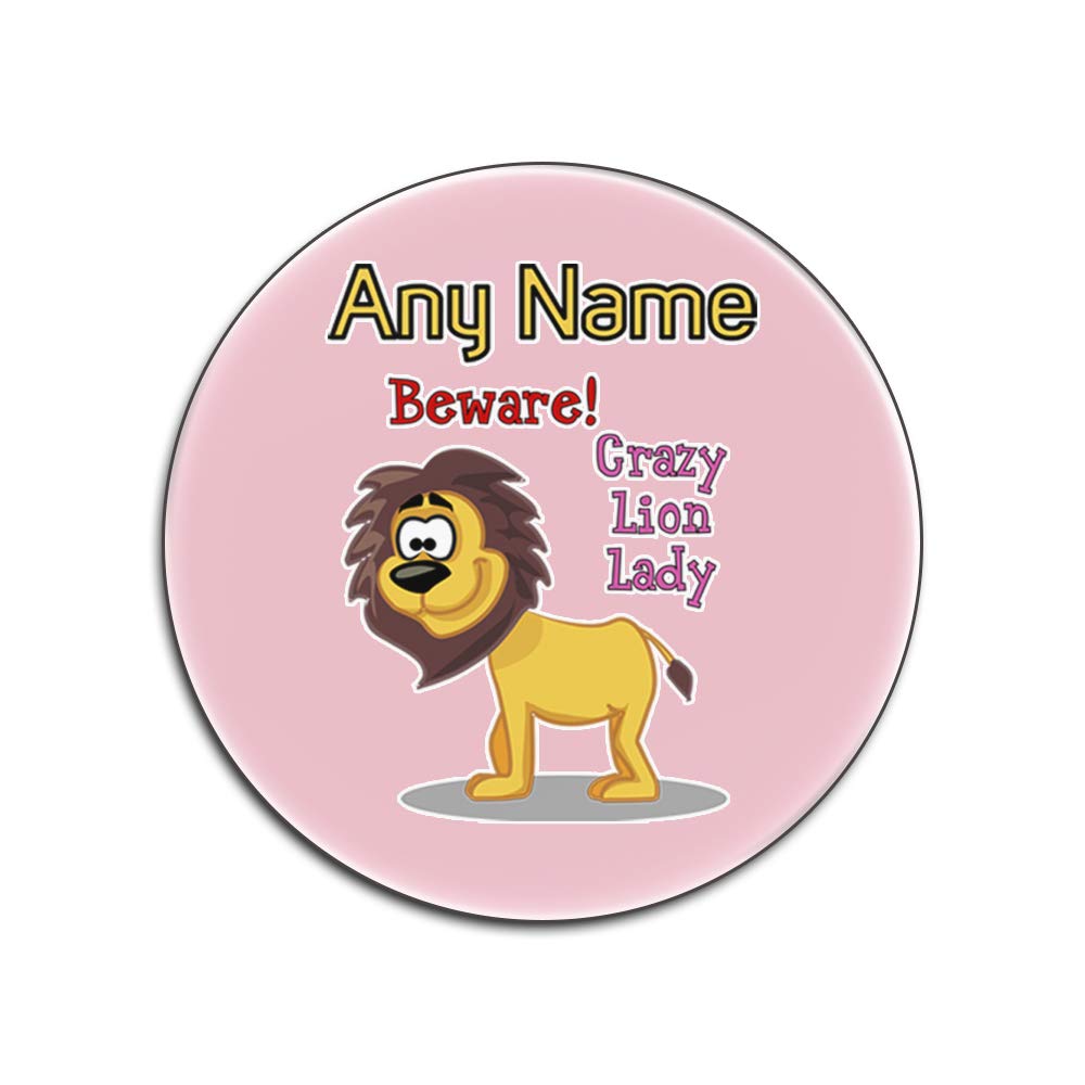 Dessous-de-verre personnalisé Crazy Lion Lady rose rond brillant x4