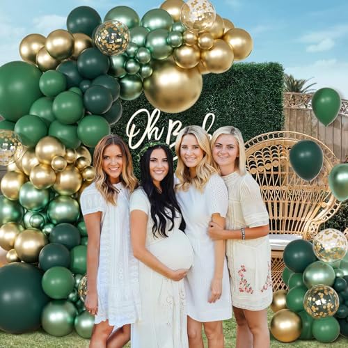 Image of Green Balloon Garland Arch Kit with Dark Emerald Green Gold Balloons