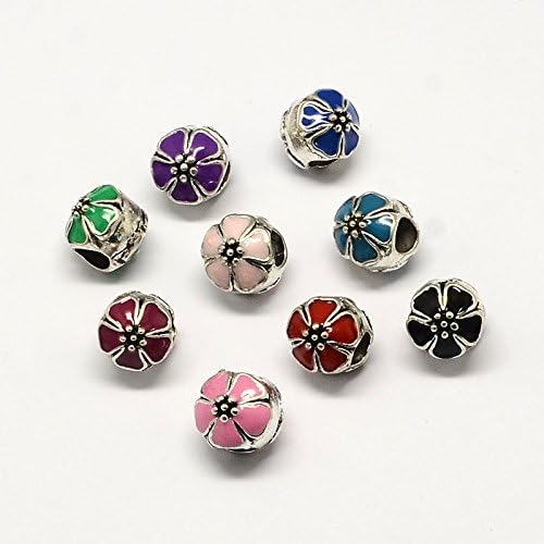 KitBeads 50Pcs Random Enamel Flower Beads Antique Floral Beads Large Hole European Round Beads for Jewelry Making Bracelets Necklace Bulk
