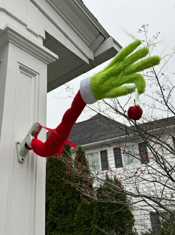 Christmas Elf Body Decorations for Christmas Tree, Thief Stole Furry Green Arm Burlap Pose-able Plush Legs for Xmas Tree Topper (Elf Arm)