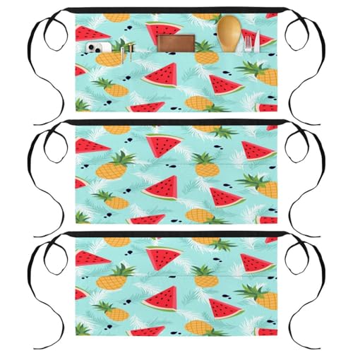 Lot de 3 demi-tabliers de cuisine courts à motifs pastèque et ananas