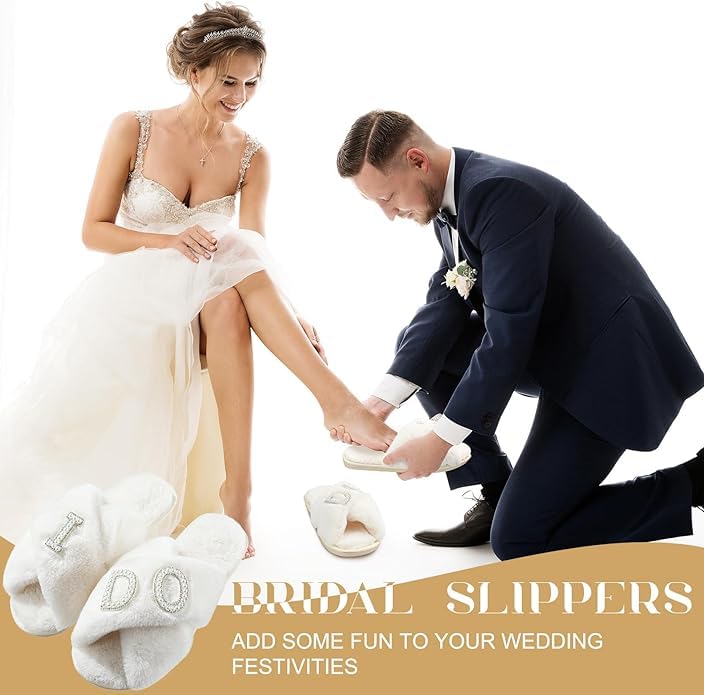 Bride Slippers I Do Slippers for Wedding Day, Comfy and Stylish Bridal Footwear Fuzzy Soft House Slippers for Bachelorette Party2