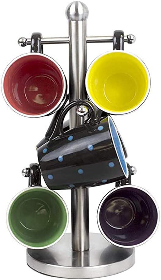 hejhncii Drying Storage Rack Holder Home Mug Hooks Multipurpose Display Stand Metal Tree Shape Coffee Cups with 6Hooks Rack Tree Stainless Steel Countertop Cabinet Shelf Coffee Cup