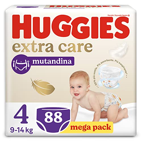 Huggies Extra Care Pañales braguitas talla 4 (9-14 kg), paquete de 88 pañales braguitas