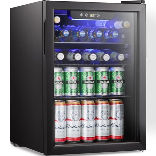 Image of Antarctic Star Beverage Refrigerator Cooler-85 Can Mini Fridge Glass Door for Soda Beer Wine Stainless Steel Glass Door Small Drink Dispenser Digital Display for Home, Office Bar,2.6cu.ft