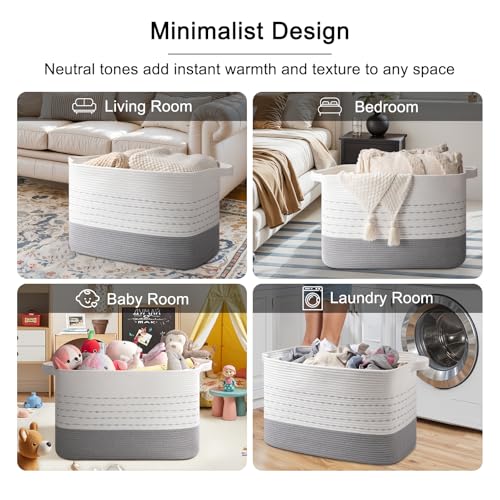 Image of OIAHOMY 108L Extra Large Blanket Basket, 25 inchx16 inchx16 inch Rectangle Woven Cotton Rope Baskets for Living Room, Toy Storage with Handle- Gradient Grey