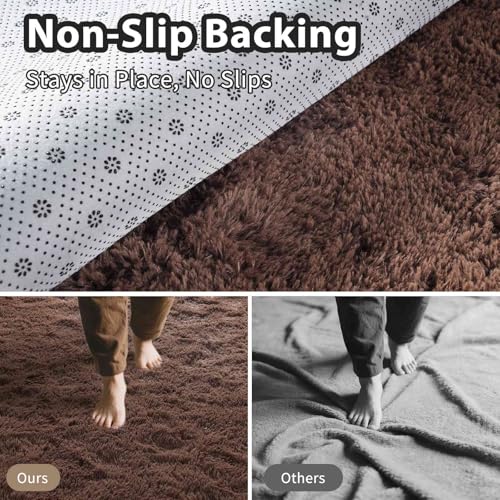 Coffee Brown 6x9 ft Fluffy Rug for Living Room,Fur Bedroom Area Rugs Non-Slip,Carpet for Nursery Kids PlayRoom Indoor Modern Plush Carpets