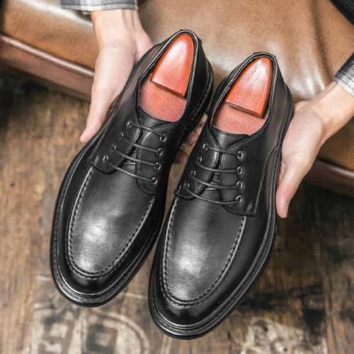 Mens Genuine Leather Dress Oxford Shoes, Round Toe Lace-up Comfort Brogue Dress Shoes Casual Business Work2