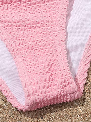 OYOANGLE Girl's Textured One Shoulder Ring Linked Tummy Control Bathing Suit Summer Beach One Pieces Swimsuits3