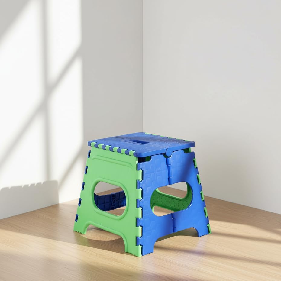 Image of U-MAX 12 Inch Portable Folding Step Stool, Compact, Lightweight & Durable for Kitchen, Bathroom, Outdoor Use (Blue-Green)