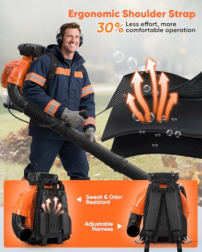 75.6cc Gas Leaf Blower Backpack 847CFM 2-Cycle Ergonomic Harness System 236 MPH Low Vibration and Cruise Control Powerful Gas Blowers for Lawn Yard Care Gifts for Dad - Thumbnail 5