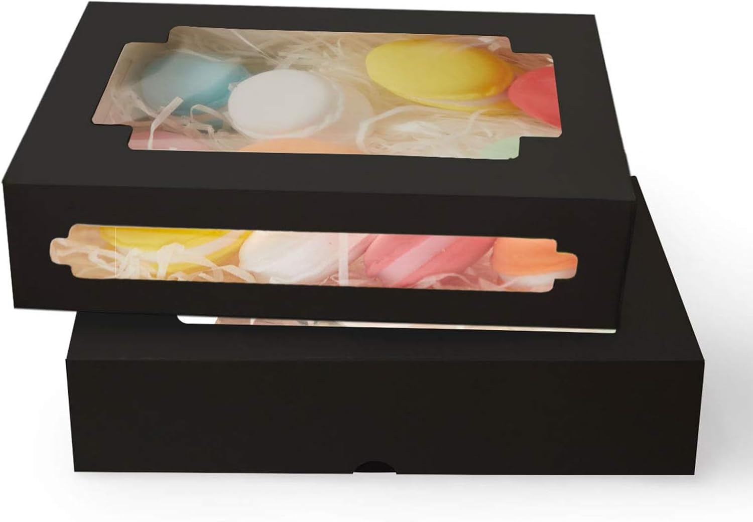 qiqee 36Packs Auto-pop Black Cookie Boxes for Gift Giving 8x5.3x2 inch Black One Second Fold Bakery Box with Window Treat Box for Donuts Candies and Biscuit