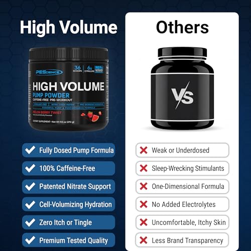 Image of PEScience High Volume Stim-Free Pre-Workout Pump Powder, Caffeine-Free with L-Citrulline & L-Arginine Nitrate, Non-Stim Preworkout for Men and Women - 36 Scoops, Melon Berry Twist