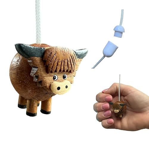 Lowgy Brown Little Wooden Highland Cow Light Pull With Choice Of Cord Colour & Connector - Cute Hairy Cow Bathroom Pull Cord (Brown)