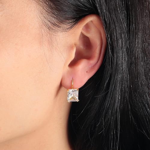 CiNily Emerald Cut Drop Dangle Earrings for Women 18K Gold Plated by CiNily - Used condition - Image 2