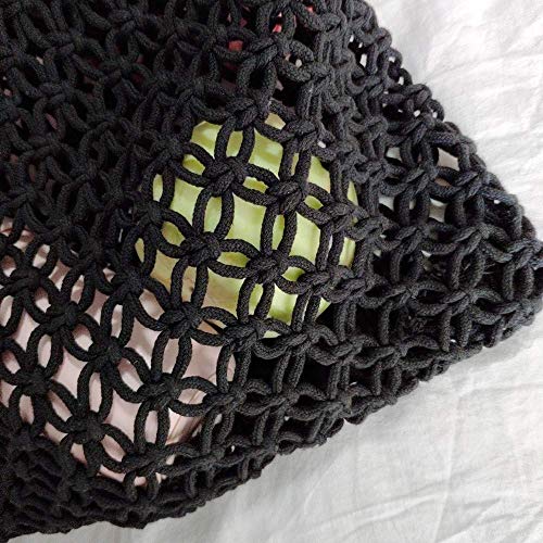Hixixi Cotton Rope Travel Beach Fishing Net Handbag Shopping Woven Shoulder Bag for Women Girls (Black) by Hixixi - Used condition - Image 4