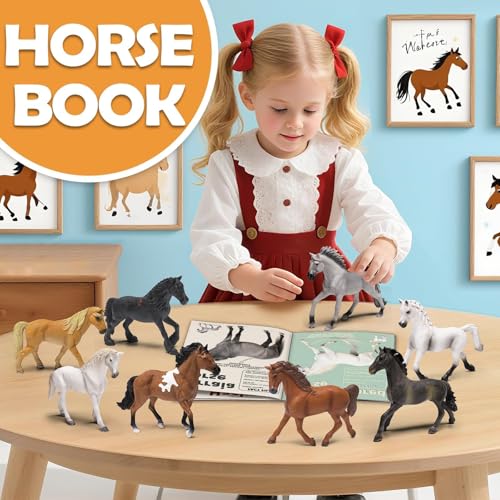 KarberDark 12 Pack Plastic Horse Toys Set with Educational Booklet and Gift Box, Realistic Horse Figurines for Toddler 1-3, Pony Party Decoration, Cake Topper, Birthday Holiday for Boy Girl Kid by KarberDark - Image 6