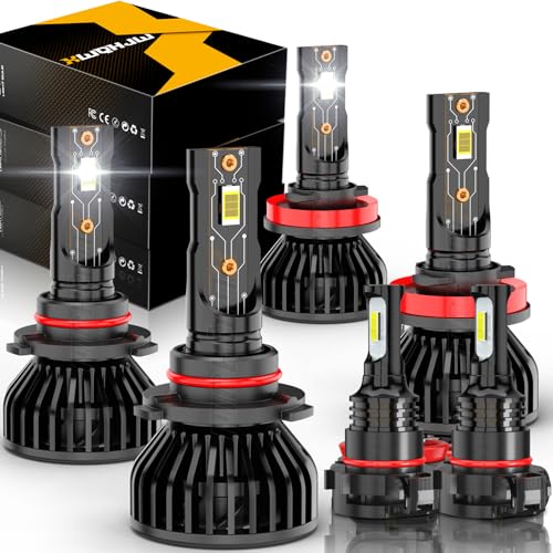 XWQHJW Compatible for 2007 2008 2009 2010 2011 2012 2013 2014 Chevy Tahoe/Silverado High Low Beam, 9005 H11 Light Bulbs 5202 Fog Lights, 500% Brightness, Powersports Bulbs, 6-Pack