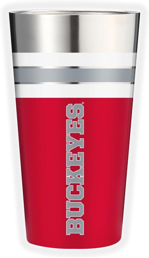 Gametime Sidekicks Ohio State 16oz Stainless Steel Pint - Officially Licensed, 18/8 Stainless Steel, Double-walled, Vacuum-insulated, UV LED Printed Logos - 2024 Football National Champions