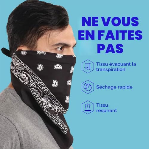JJiaoLinin Bandana, Lot de 2 Foulard carré,Classique Bandanas Foulard avec Motif cachemire fichu,Accessoires de costume d'Halloween, Bandanas carrés idéaux pour le cyclisme hip-hop, 55 * 55cm, Noir – vue 3