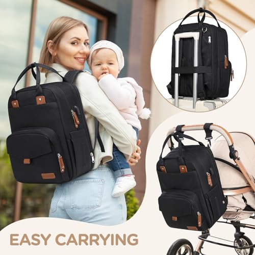 Qualyphant Extra Large Diaper Bag Backpack for Two Kids, Expandable 35L Baby Bags for Mom Girl Boy Dad Toddler, Black Travel Diaper Bag 21 Pockets (4 Insulated) w/Changing Pad - Big Twin Diaper Bag