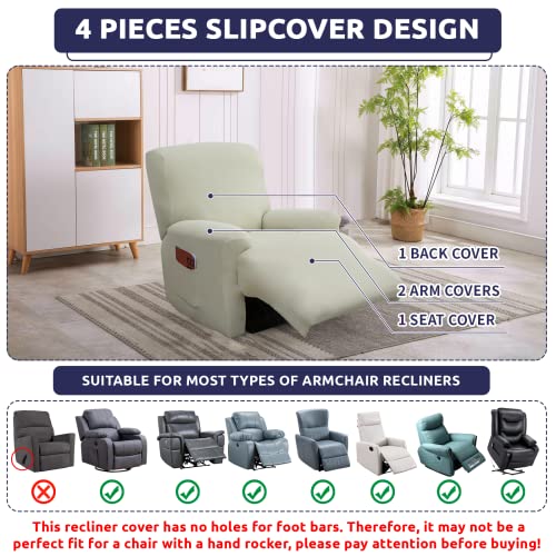 Iauddy Recliner Slipcover-Stretch Soft Slip Reclining Chair Slipcovers 4-Pieces Furniture Protector For Recliner With Pocket Fitted Sofa Couch Cover Lazy Boy Chair Cover(Beige) #TOP2