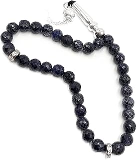Other Blue Sapphire Gemstone Rosary with Pure Silver Tussle Rohduim Plated 33 Beads