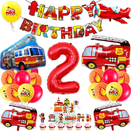 Image of Fire Truck Balloons Set for Kids,Party Decorations Kits 2 Year Olds Fire Truck Theme Birthday Party Supplies for Rescue Themed Decoration Firefighter Birthday Party Supplies